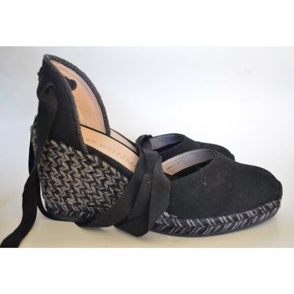Stuart Weitzman Black Espadrille Wedge Size 9 - Picture 1 of 5